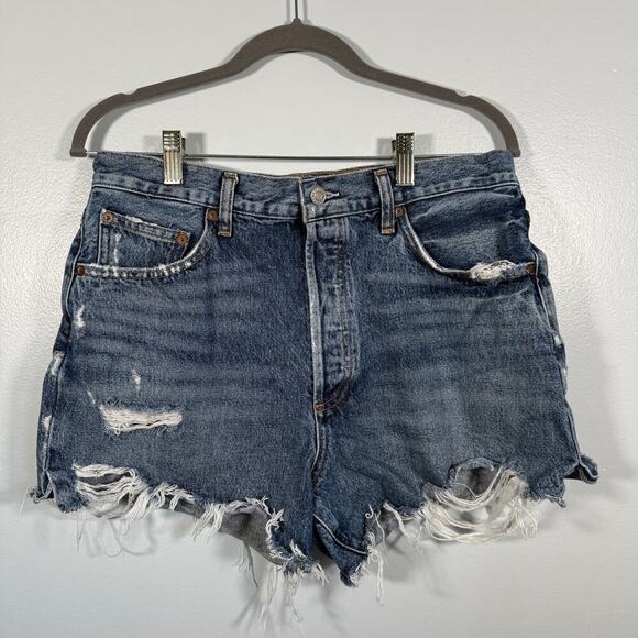 Agolde Dee High Rise Denim Short Womens 30 Turmoil Medium Dark Destroy Wash - Picture 2 of 7